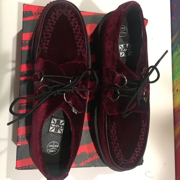 T.U.K BURGUNDY SUEDE PLATFORM CREEPER SHOES SZ 10 - Picture 5 of 5